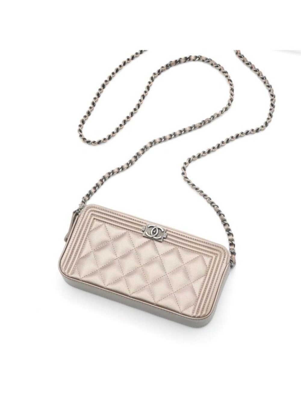 Chanel Wallet Gold Silver CC Logo Boy Chain Shoulder Bag